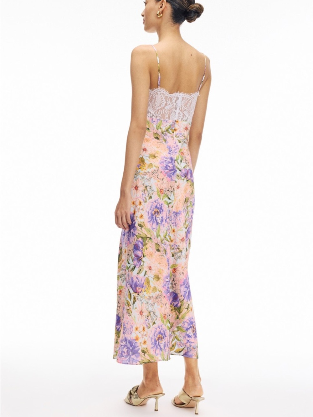 ASTR The Label Ivanna Floral Print Lace Panel Satin Maxi Dress in Purple NEW - Picture 4 of 13